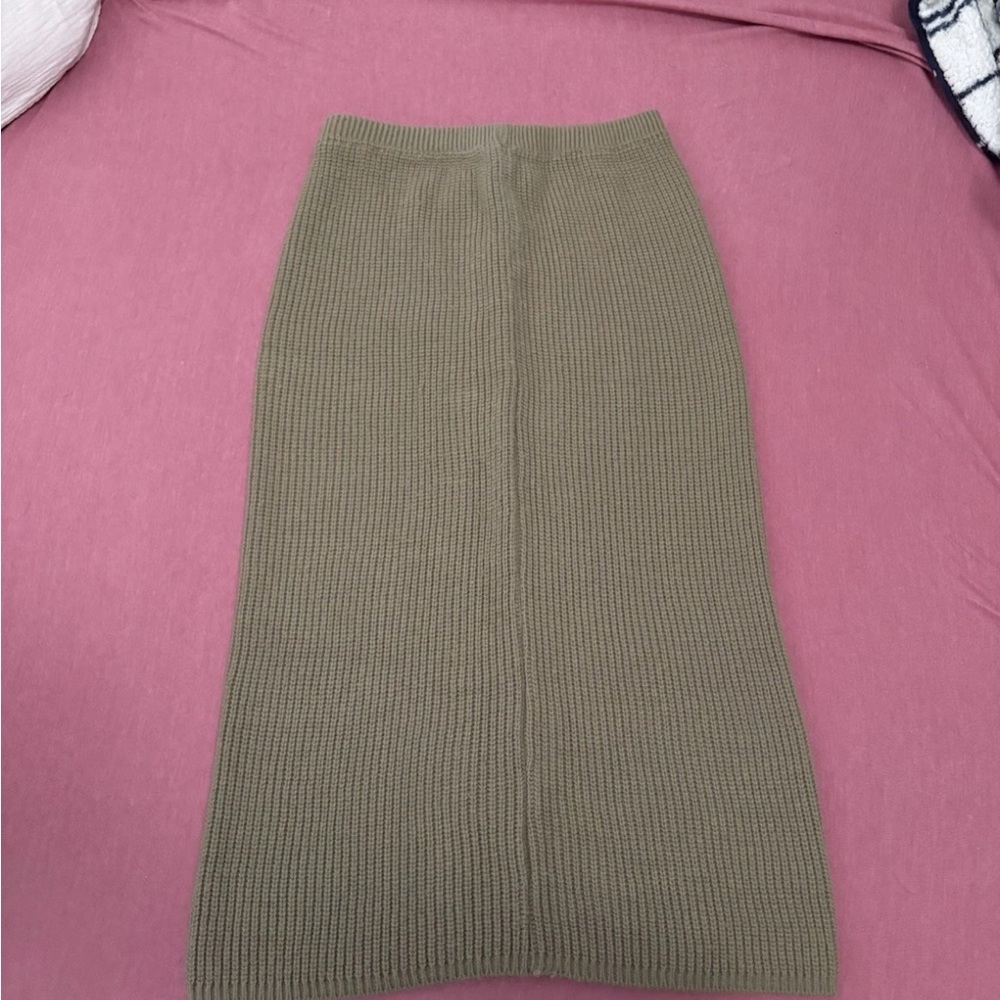 Olive Green Ribbed Knit Skirt